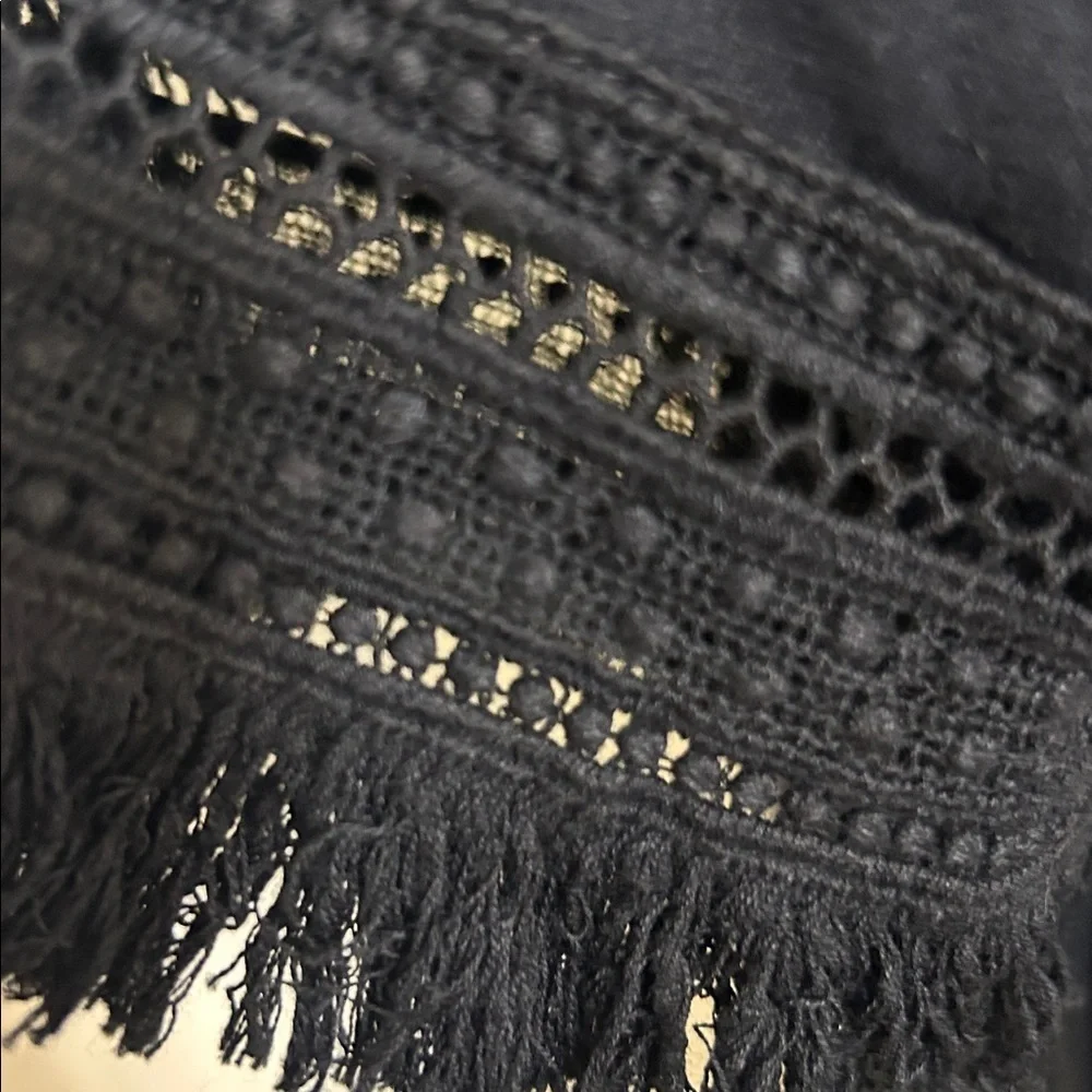 Darling Chelsea & Theodore Black Dress with lace and fringe sleeves L Large